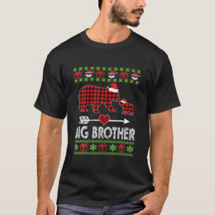 Big Brother Bear Santa Red Plaid Family Pajamas Fo T-Shirt
