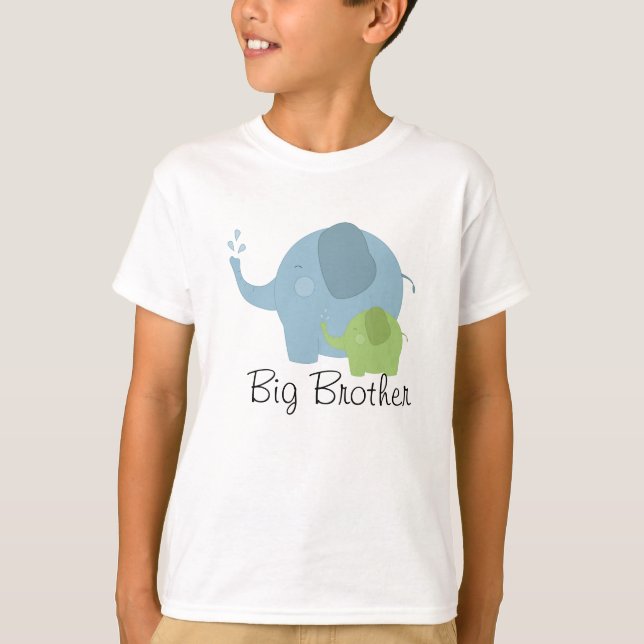 Big Brother Blue and Green Elephant Boys Tee (Front)