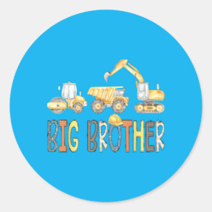 Big Brother Construction Excavator Birthday Boy Classic Round Sticker