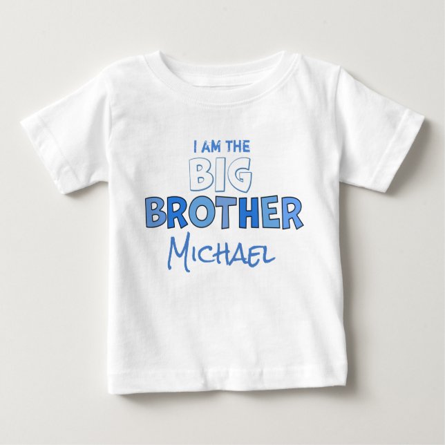 Big Brother Cute Boy Personalised Blue Custom Baby T-Shirt (Front)