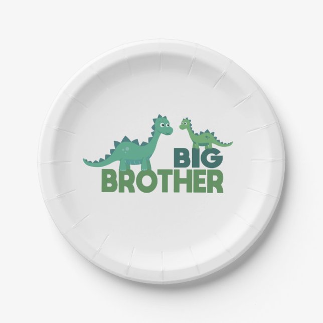 Big brother dinosaur cartoon animal sibling paper plate (Front)