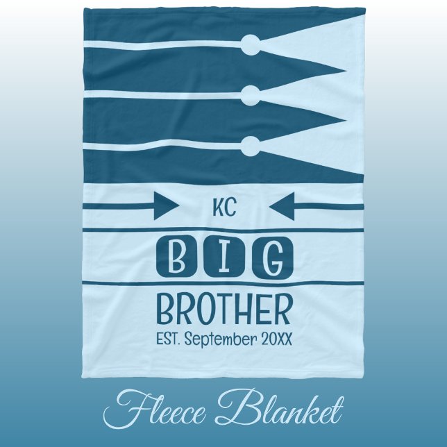 Big brother established date initials blue fleece blanket (Creator Uploaded)