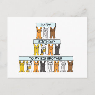 Big Brother Happy Birthday, Cartoon Cats. Postcard