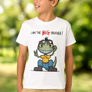BIG brother Happy Green Dinosaur Cartoon White T-Shirt