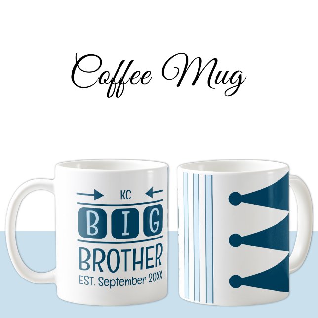 Big brother initials est. month year blue coffee mug (Creator Uploaded)