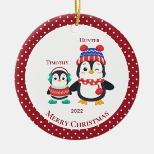 Big Brother & Lil' Brother Penguin Personalised   Ceramic Ornament