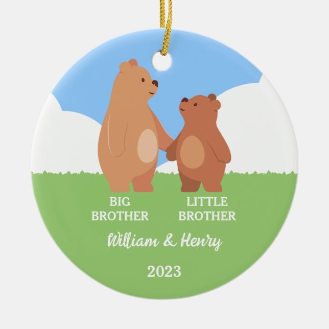 Big Brother & Little Brother bear, Custom Name Ceramic Ornament (Front)