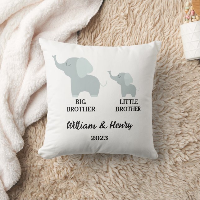 Big Brother & Little Brother Elephant, Custom Name Cushion (Blanket)