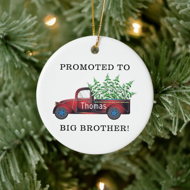 big brother new baby pregnancy announcement truck ceramic ornament (Tree)