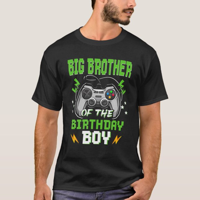 Big Brother Of The Birthday Boy Time To Level Up V T-Shirt (Front)