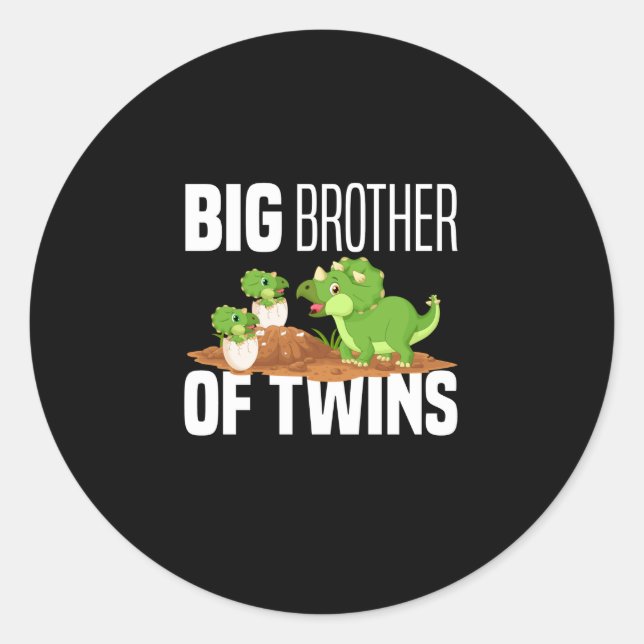 Big Brother Of Twins Dinosaur Dino Classic Round Sticker (Front)