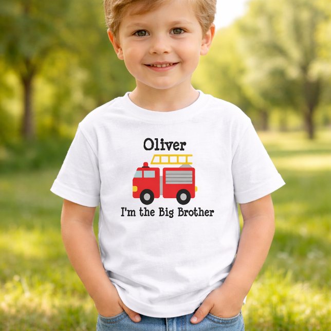 Big Brother Personalised Red Fire Truck Sibling Toddler T-Shirt (Creator Uploaded)