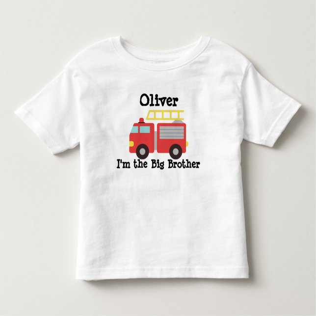 Big Brother Personalised Red Fire Truck Sibling Toddler T-Shirt (Front)