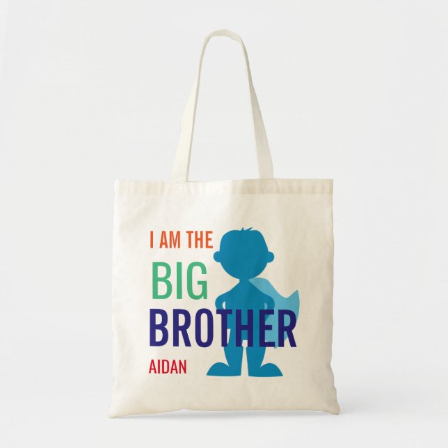 Big Brother Personalised Superhero Silhouette Boys Tote Bag (Front)