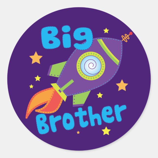 Big Brother Rocket Ship Sibling Sets Classic Round Sticker (Front)