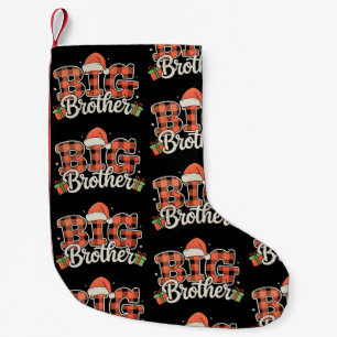 Big Brother Santa Hat Christmas Red Buffalo Plaid Small Christmas Stocking