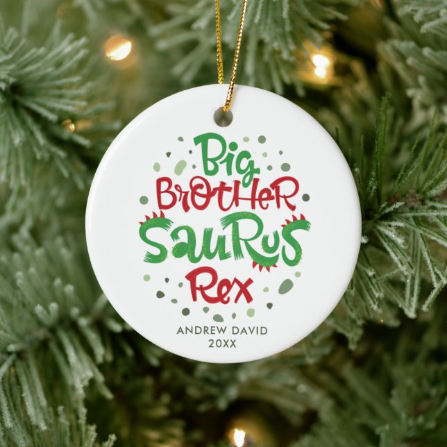 Big Brother Saurus Rex Personalised Dinosaur T-Rex Ceramic Ornament (Tree)