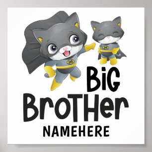 Big Brother Superhero Cat Custom Name Poster