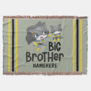 Big Brother Superhero Cat Custom Name Throw Blanket