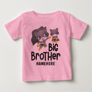Big Brother Superhero Cat Illustration Custom Name Baby T-Shirt