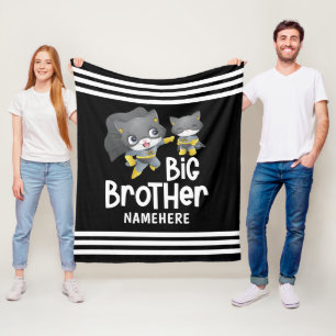 Big Brother Superhero Cat Illustration Custom Name Fleece Blanket