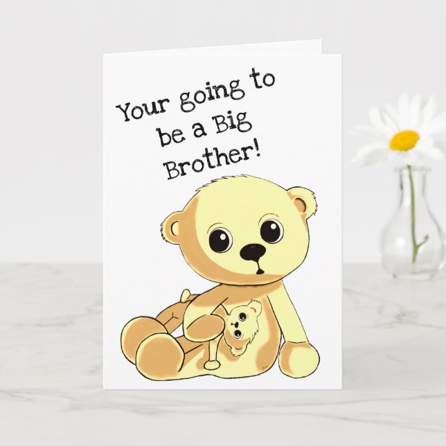 Big Brother Teddy Bear Personalised Greeting Card (Small Plant)