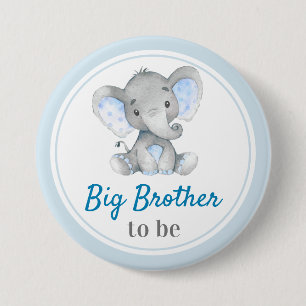 Big Brother to be Baby Boy Shower Elephant Blue 7.5 Cm Round Badge