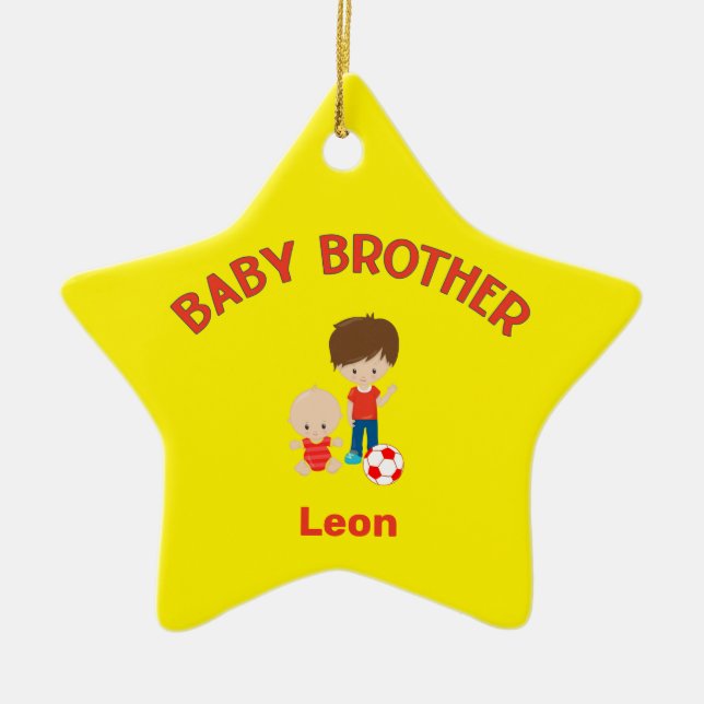 Big Brother with Baby Brother Baby's Name Star Ceramic Ornament (Front)
