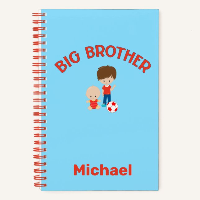 Big Brother with Baby Brother Personalised Name Notebook (Front)