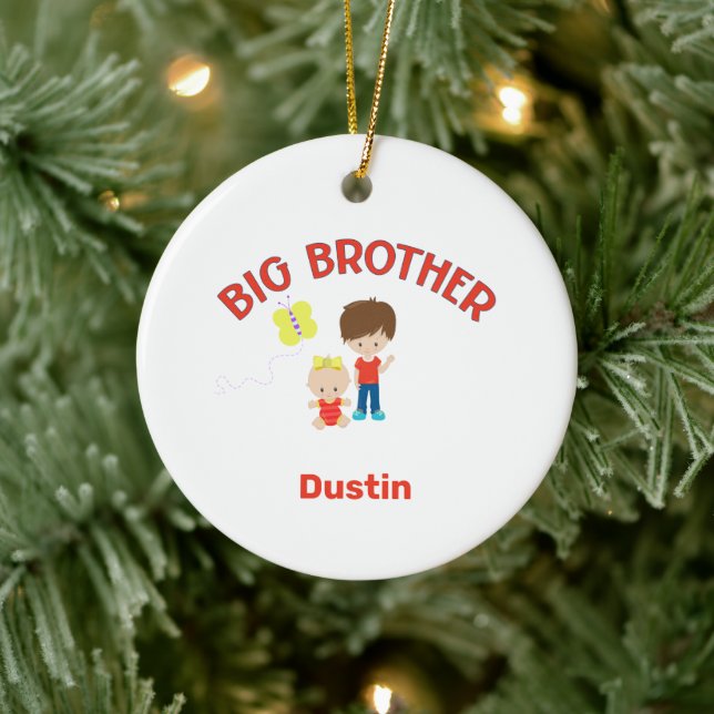 Big Brother with Baby Sister Big Brother Name Year Ceramic Ornament (Tree)