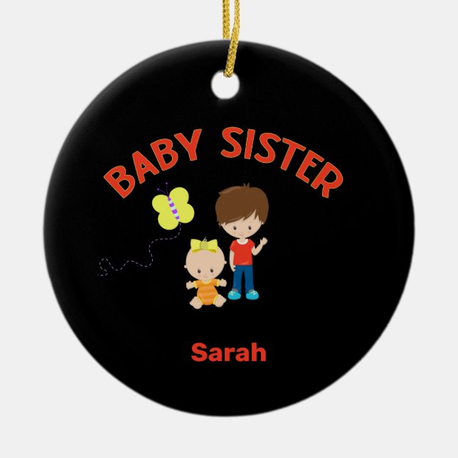 Big Brother with Baby Sister Name Custom Colours Ceramic Ornament (Front)