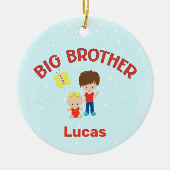 Big Brother with Baby Sister Personalised Ceramic Ornament (Front)
