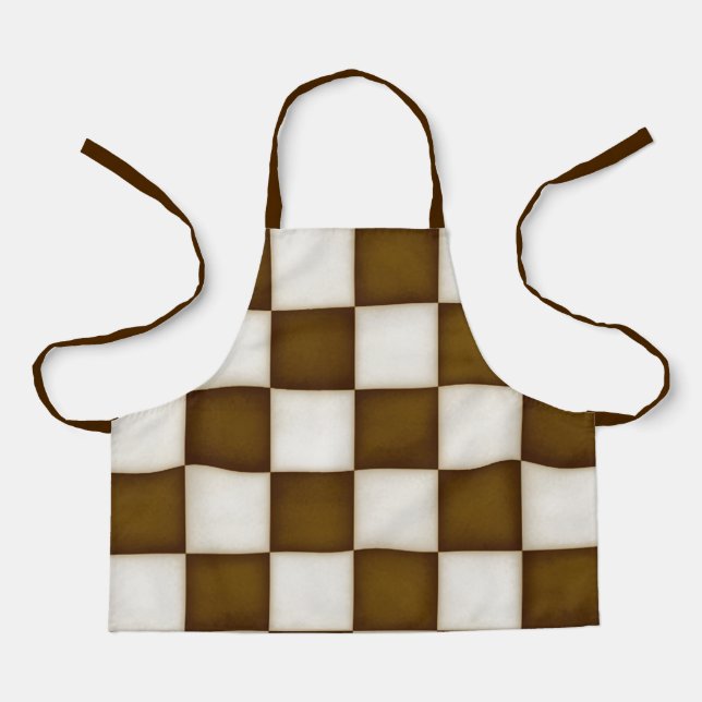 Big Brown & Antique White Checkers Small Apron (Front)
