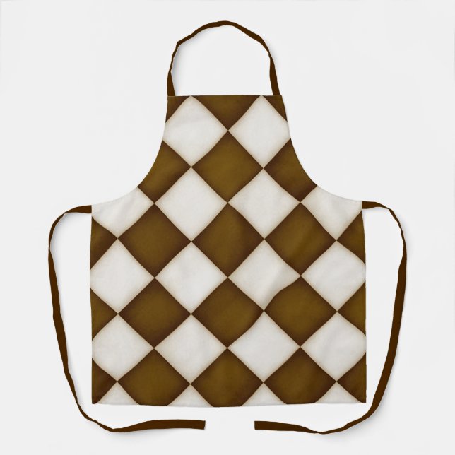 Big Brown & Antique White Diamonds Medium Apron (Front)