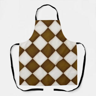 Big Brown & Antique White Diamonds Medium Apron