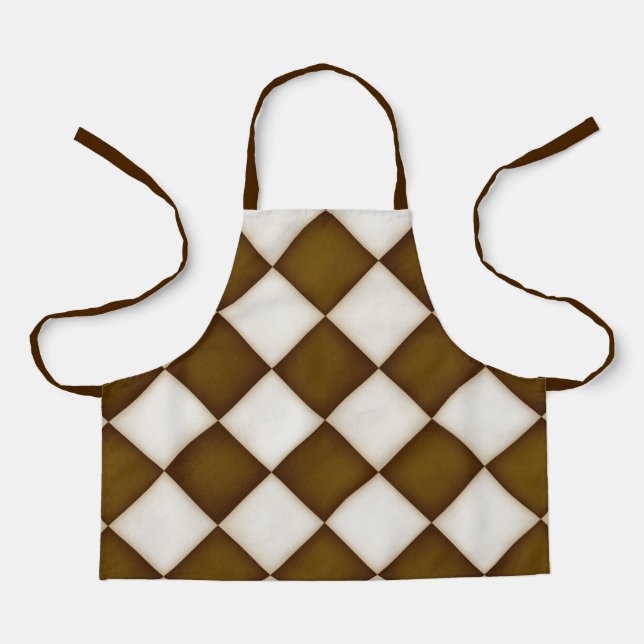 Big Brown & Antique White Diamonds Small Apron (Front)