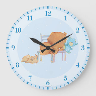Big Brown Bear, Calico, & Floppy Share Two Chairs Large Clock