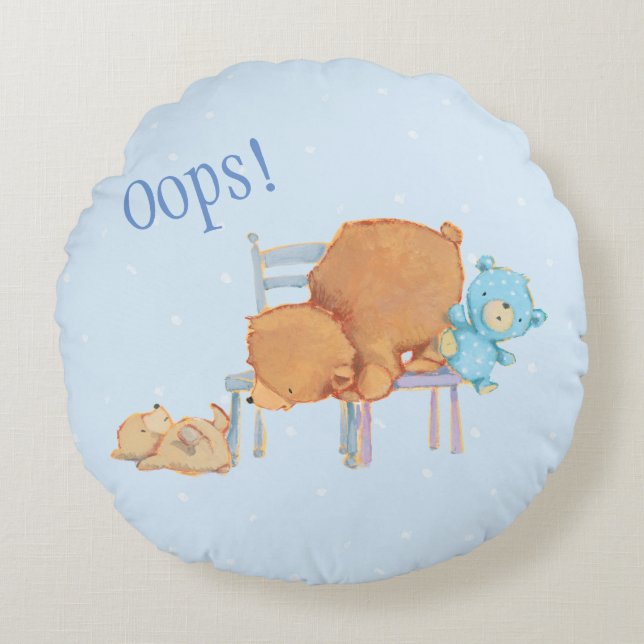 Big Brown Bear, Calico, & Floppy Share Two Chairs Round Cushion (Front)