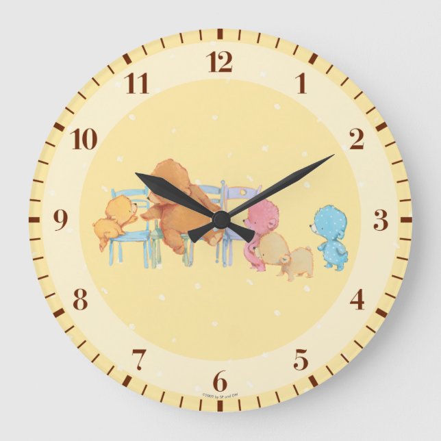 Big Brown Bear & Friends Share Four Chairs Large Clock (Front)