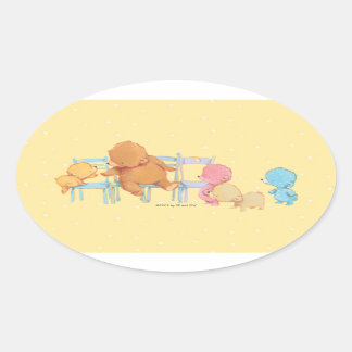 Big Brown Bear & Friends Share Four Chairs Oval Sticker