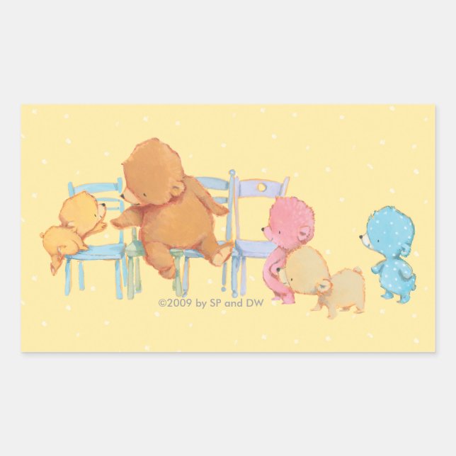 Big Brown Bear & Friends Share Four Chairs Rectangular Sticker (Front)