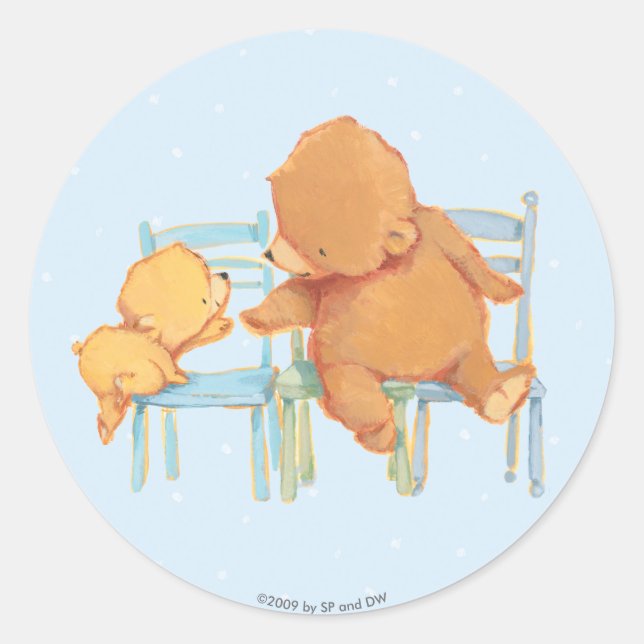 Big Brown Bear Helps Little Yellow Bear Classic Round Sticker (Front)