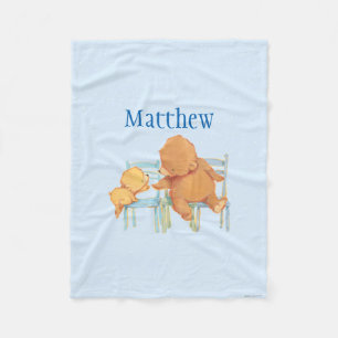 Big Brown Bear Helps Little Yellow Bear Fleece Blanket