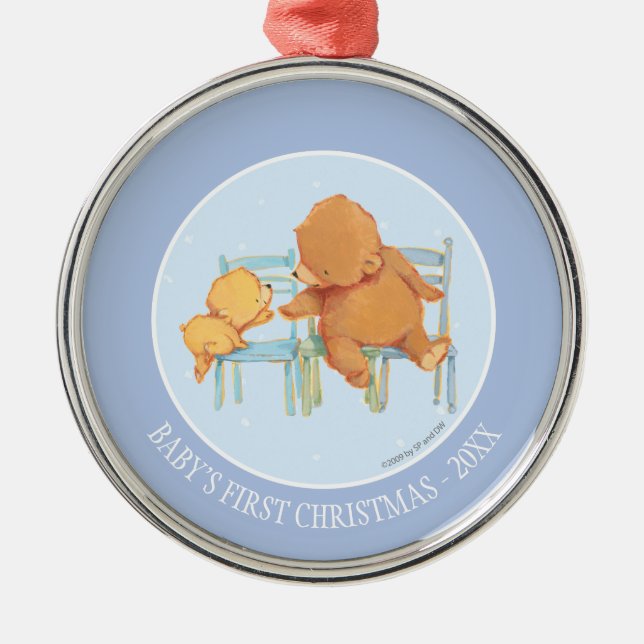 Big Brown Bear Helps Little Yellow Bear Metal Tree Decoration (Front)