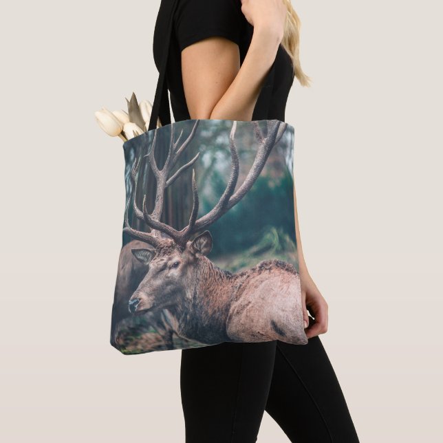 Big Brown Buck Deer with Large Antlers Tote Bag (Close Up)