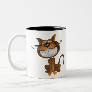 Big Brown Caricature Cartoon Cat Cute Dentures Two-Tone Coffee Mug