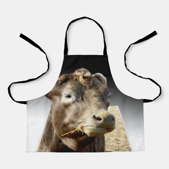 Big Brown Cow Face, Kids Full Print Apron (Front)