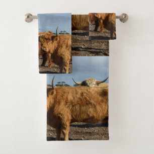 Big Brown Highland Cow, Bath Towel Set