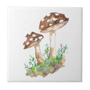 Big Brown Mushrooms Ceramic Tile