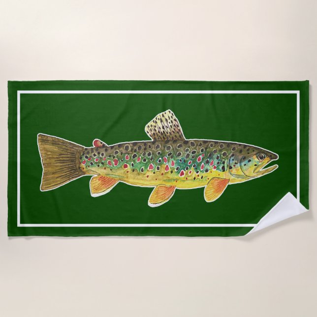  Big Brown Trout Fly Fishing Ichthyology Cool Beac Beach Towel (Front)